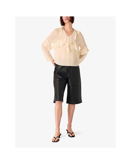 Whistles Natural Ruffle Frill V-Neck Crepe-De-Chine Blouse