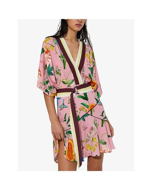 Reiss Metallic Tessa Floral-Print Silk Mini Dress