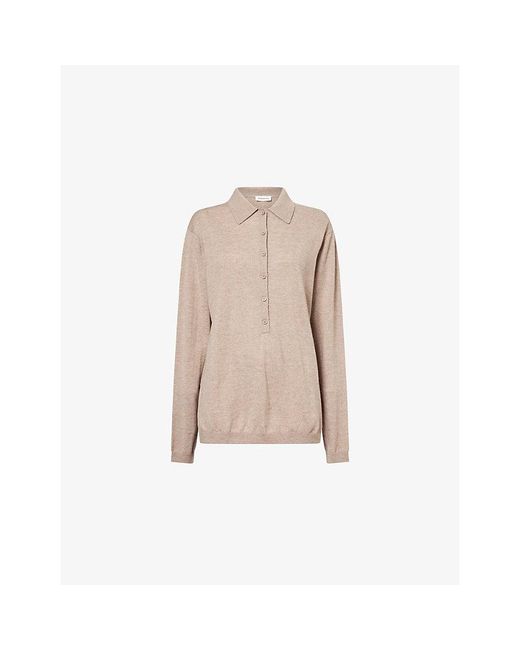 Frankie Shop Natural Tala V-Neck Wool Blend Polo Top