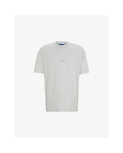 HUGO White Logo-Print Relaxed-Fit Cotton T-Shirt for men