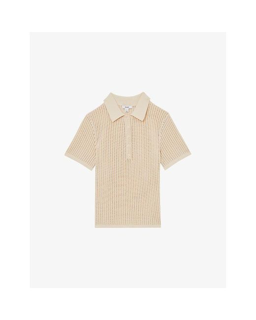 Reiss Natural Evi Open-Knit Cotton-Blend Polo Shirt