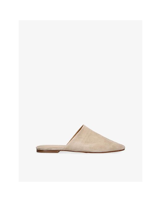Aeyde Natural Rega Round-Toe Suede Mules