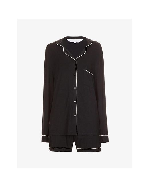 THE NAP CO Black Rayon Piped Stretch-Jersey Pyjama Set