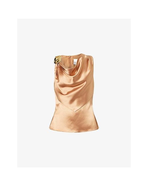 The Dropped Collection Natural Cowl-Neck Sleeveless Silk Top