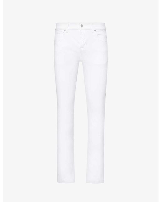 7 For All Mankind White Slimmy Brand-patch Slim-fit Straight-leg Stretch-denim Jeans for men