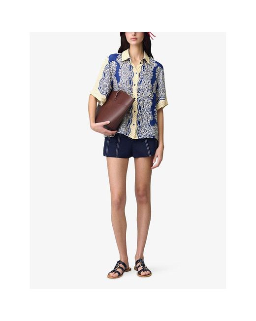 Claudie Pierlot Blue Bandana-Pattern Short-Sleeved Woven Shirt