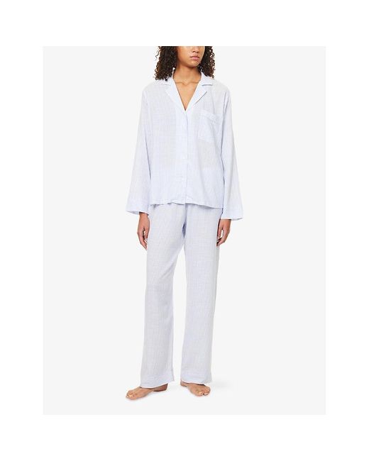 Eberjey White Nautico Stripe Long-Sleeve Woven Pyjama Set