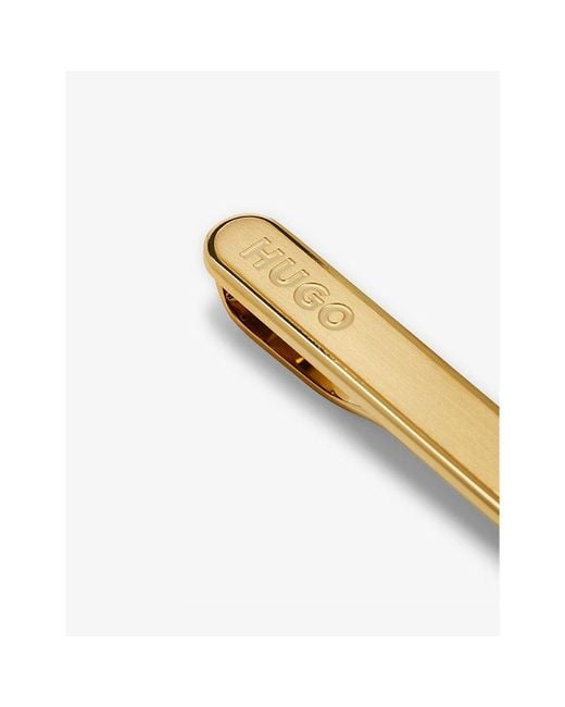 HUGO White Brand-Engraved-Tone Stainless-Steel Tie Clip for men