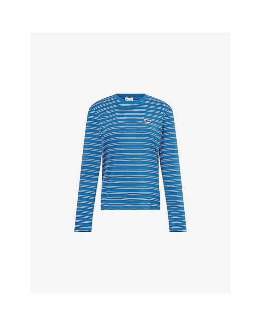 ADANOLA Blue Rib Stripe Long Sleeve Cotton-Jersey T-Shirt