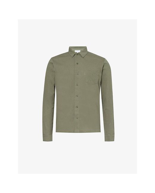 Sunspel Green Riviera Regular-fit Long-sleeve Cotton-knit Shirt for men