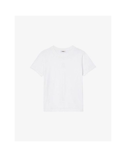 Sandro White Logo-Embroidered Round-Neck Cotton-Jersey T-Shirt