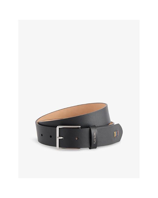 Paul Smith Gray Branded-Stitch Leather Belt for men