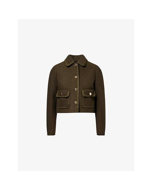 ME+EM Brown Straight Cropped Bound Wool Jacket