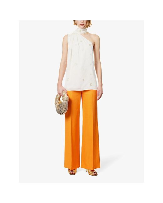 Stella McCartney Orange Structured-waistband Flared-leg High-rise Woven Trousers