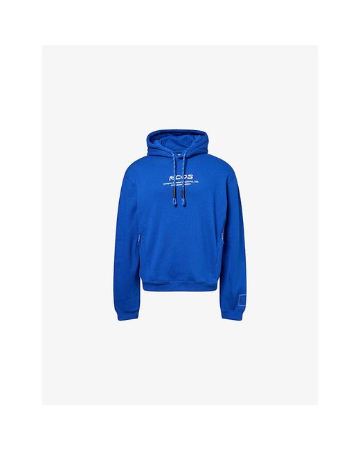 Reese Cooper Blue Script-Logo Relaxed-Fit Cotton-Fleece Hoody for men