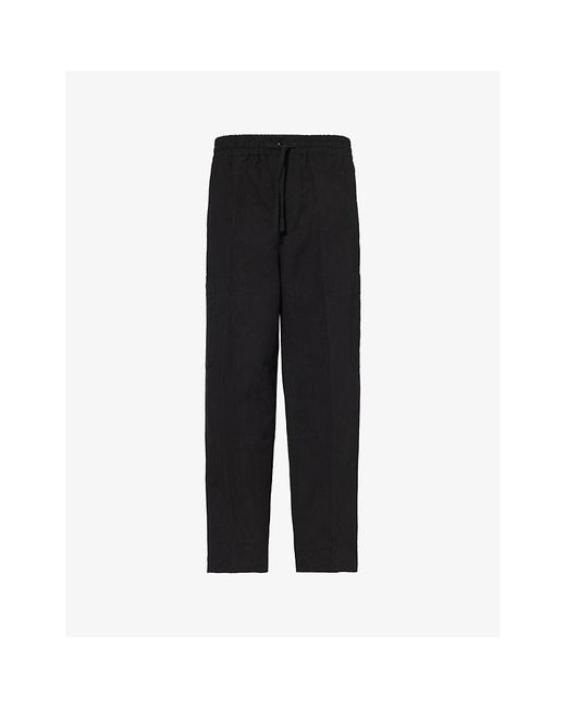 KENZO Black Brand-patch Relaxed-fit Cotton And Linen-blend Cargo Trousers for men
