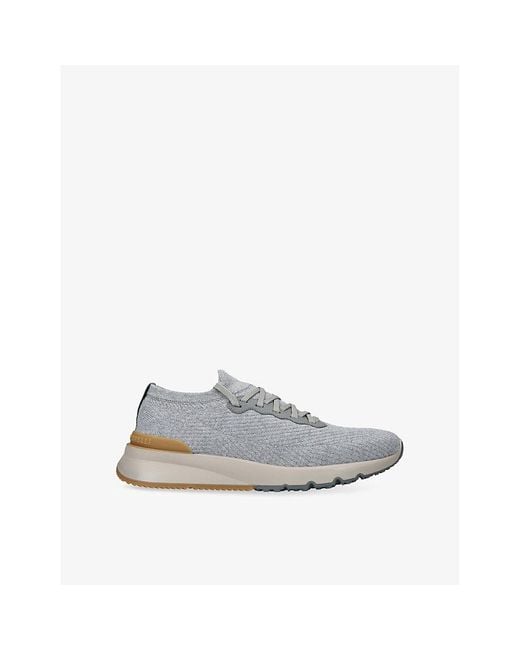 Brunello Cucinelli White Brand-Embossed Knitted Trainers for men