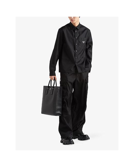 Prada Black Re-Nylon Logo-Plaque Woven Shirt for men