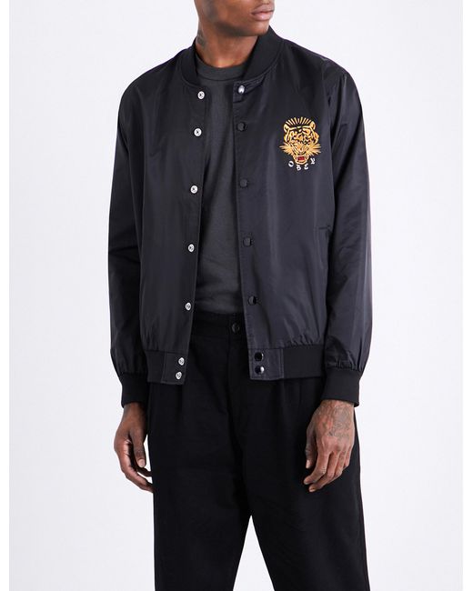 Obey Black Savage Tiger-embroidered Satin Bomber Jacket for men
