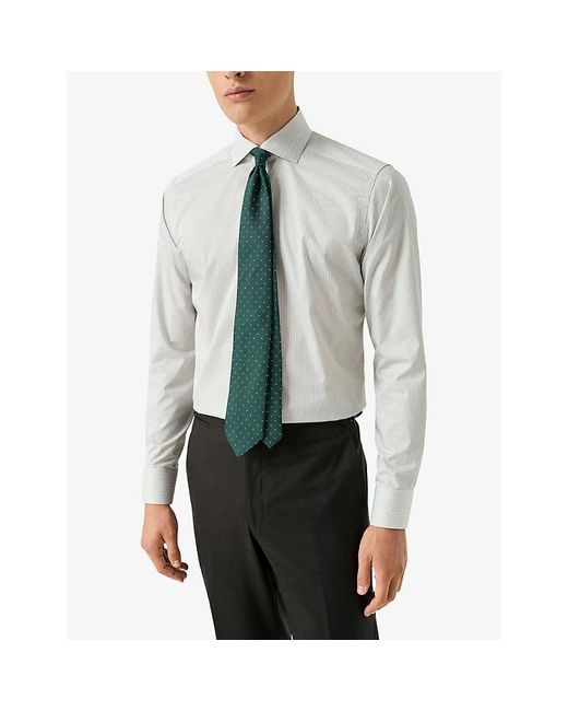 Eton of Sweden Gray Striped Slim-Fit Cotton-Twill Shirt for men