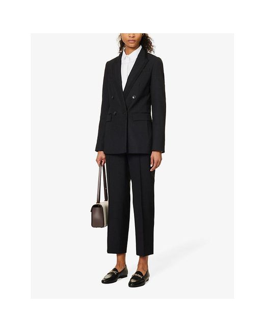 ME+EM Black Straight-Leg Mid-Rise Wool-Blend Trousers