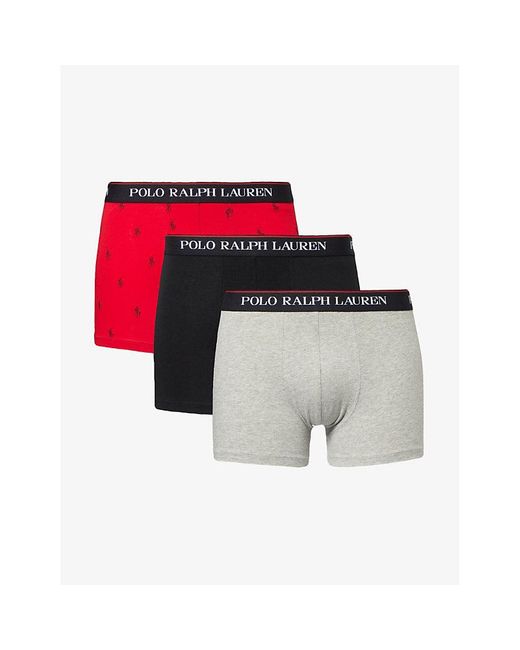 Polo Ralph Lauren Red Classic Branded-waist Stretch-cotton Trunks Pack Of Three for men