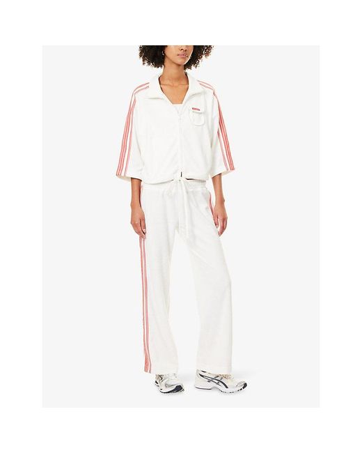 Ru & Rocka White Side-Stripe Towelling Jogging Bottoms