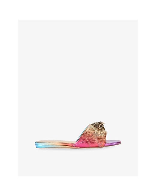 Kurt Geiger Pink Kensington Metallic Flat Leather Sandals