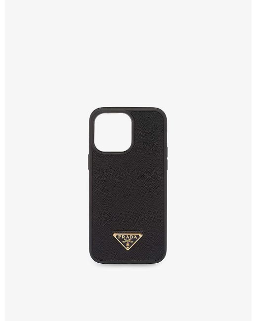 Prada Black Logo-plaque Leather Iphone 14 Plus Phone Case