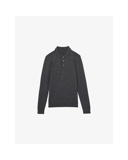 Reiss Blue Trafford Polo-Collar Slim-Fit Wool Jumper for men