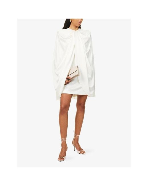 Stella McCartney White Draped Cape Satin Mini Dress