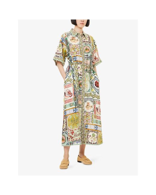 ALÉMAIS Metallic Tommasina Short-Sleeve Linen Shirt Dress