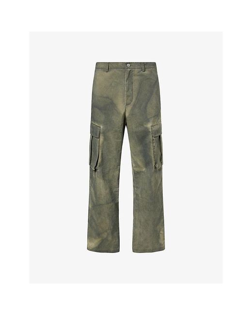 Cole Buxton Green Cold-Wash Straight-Leg Woven Cargo Trousers for men