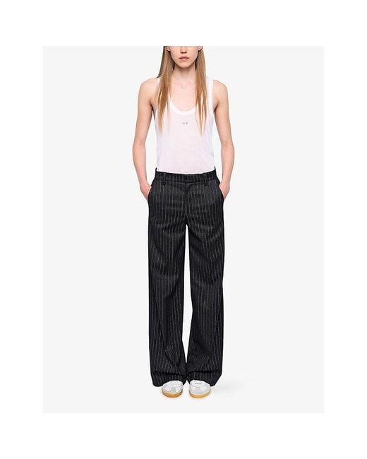 Zadig & Voltaire Black Panol Striped High-Rise Stretch-Woven Trousers