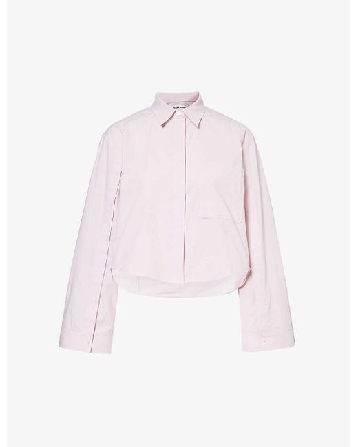 Victoria Beckham Pink Cropped Patch-pocket Stretch Organic-cotton Shirt