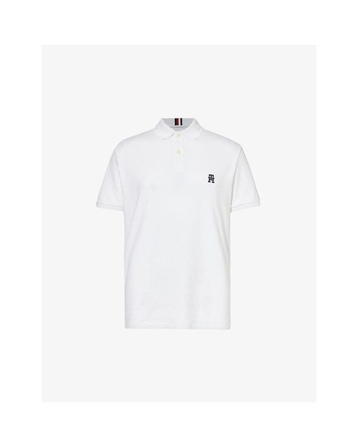 Tommy Hilfiger White Logo-embroidered Short-sleeved Polo Shirt for men
