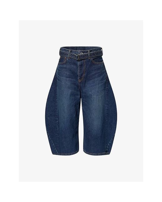 Sacai Blue Cropped Wide-Leg Denim Jeans