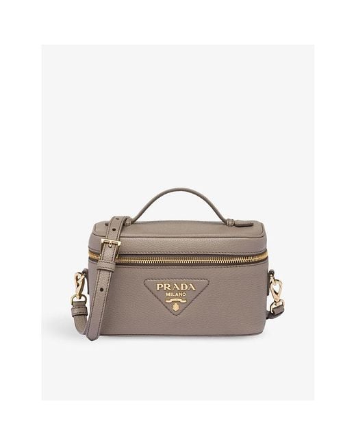 Prada Gray Brand-plaque Mini Leather Top-handle Bag