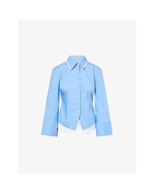 Veronica Beard Blue Bonnie Button-Down Cotton-Blend Shirt