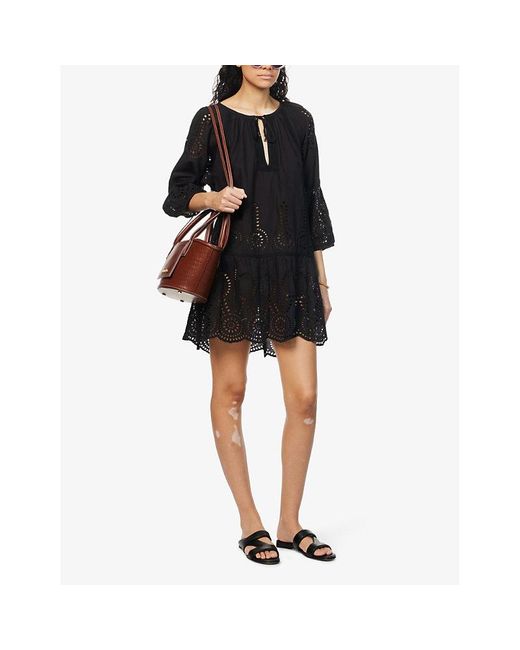 Melissa Odabash Black Ashley Scalloped-Hem Cotton Cover-Up