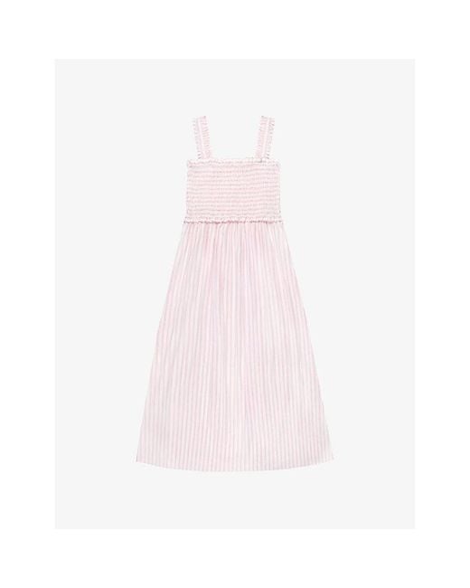 Ro&zo Pink Striped Shirred-Bodice Stretch Cotton And Linen-Blend Maxi Dress