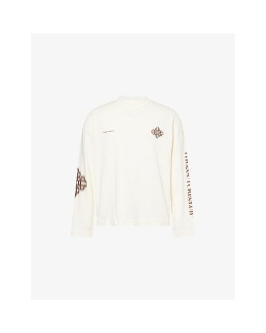 The Couture Club White Blurred-Print Long-Sleeve Cotton T-Shirt for men