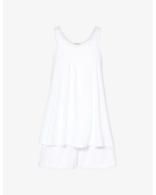 Hanro White Clara Logo-embroidered Cotton Pyjama Set