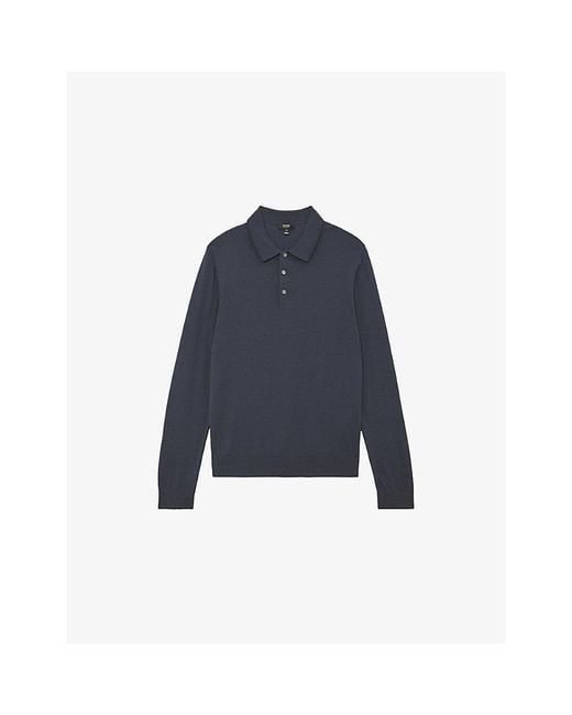 Reiss Blue Trafford Half-Button Merino-Wool Polo for men