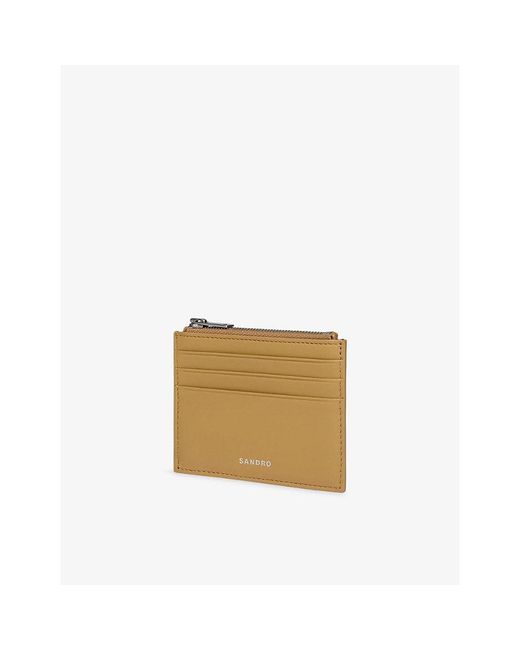 Sandro Natural Zipped Logo-Embossed Leather Cardholder for men