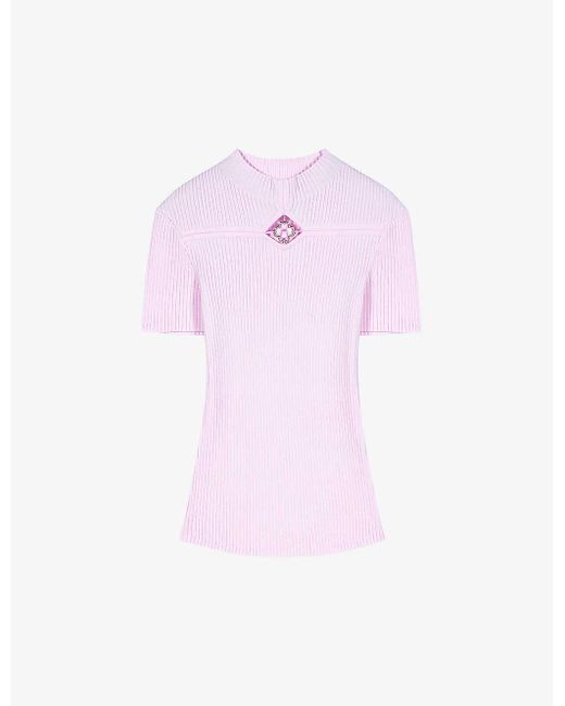 Maje Pink Clover-logo Short-sleeve Knitted Top