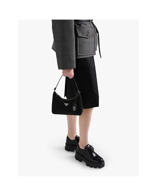 Prada Black Monolith Brushed Leather Lace-Up Shoes