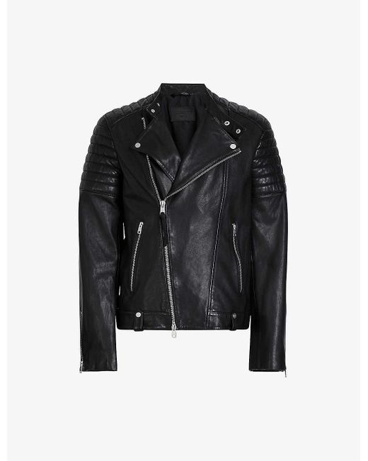 AllSaints Black Silas Biker Leather Jacket X for men