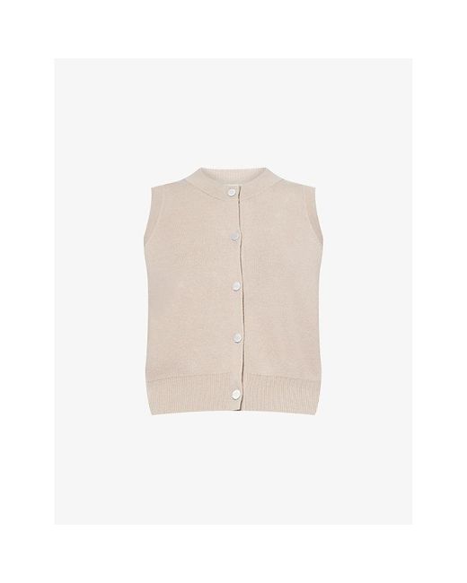The Couture Club Natural Engraved Button-Through Knitted Top