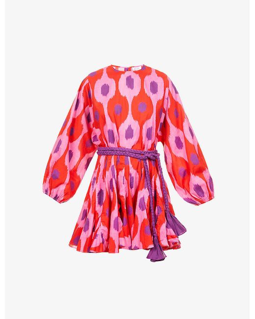 RHODE Red Womens Ikat Ella Woven-pattern Cotton Mini Dress Xs
